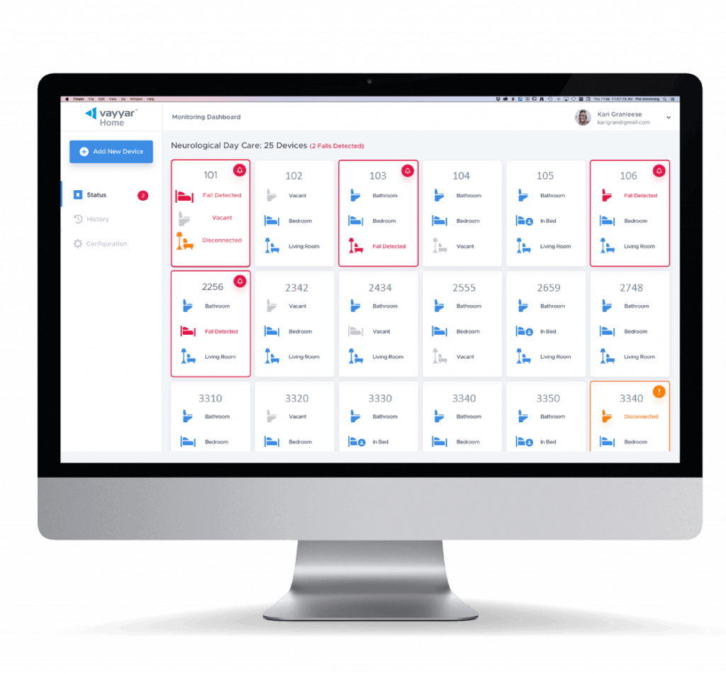 Vayyar Home dashboard