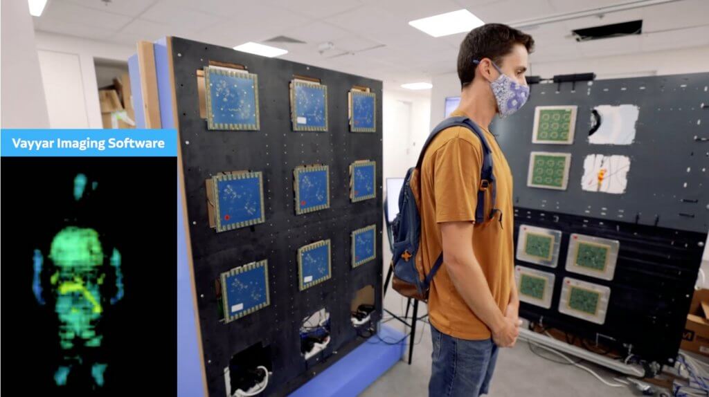 Vayyar imaging software demonstrating how it can view inside of a backpack